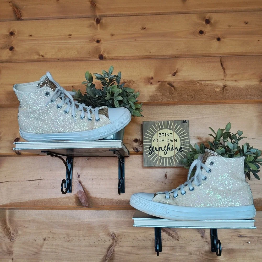Custom Chuck Taylor All Star Hi Glitter  By You Wedding Prom Pink Gold Rare Sz 9